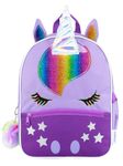 Harry Bear Unicorn Backpack | Rainbow Backpack | Girls Backpack With Pom Pom | School Backpacks | One Size Purple