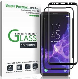 Galaxy S9 Screen Protector Glass, amFilm Full Cover (3D Curved) Tempered Glass Screen Protector with Dot Matrix for Samsung Galaxy S9 (Black)