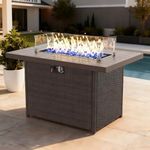 Propane Fire Pit Table, 44" Outdoor Gas Fire Pit with Glass Wind Guard & Waterproof Cover