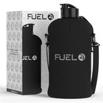 Fuel24 Jug with Insulated Sleeve & Removable Shoulder Strap | 2.2 Litre Water Bottle | Extra Strong Material | Drop Proof, Pop or Straw Cap | 2.2L Large Gym Sports Bottle | BPA FREE (Pop Cap, Stealth)