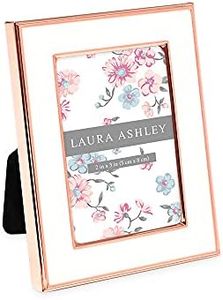 Laura Ashley 2x3 White Enamel Picture Frame, Rose Gold Metal Edge with Easel, for Countertop, Counterspace, Tabletop Display, Bookshelf, Desk, Wall Décor, Photo Gallery (2x3, White W/ Rose Gold)