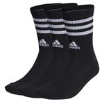 adidas Unisex Kids 3-Stripes Cushioned Crew Socks 3 Pairs, Black/White, 5-6 Years