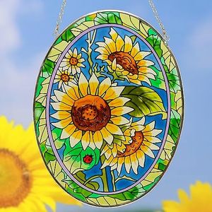 XLAN Sunflower Suncatcher Stained Glass Window Hanging Handicrafts Stained Glass Sun Catcher Sunflower Garden Suncatchers Handmade Decor Gifts for Friends and Family Flower Lovers