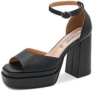 QUEEN HELENA Sandali con Plateau con Tacco Alto Largo Casual Eleganti Donna ZM9355 (Nero, numeric_37)