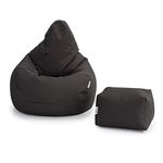 Loft 25 Bean Bag Gamer Chair | Outdoor Indoor Living Room BeanBag Seat | Water Resistant | Ergonomic Design for Body Support | Durable & Comfortable (Bean Bag + Footstool, Dark Grey)