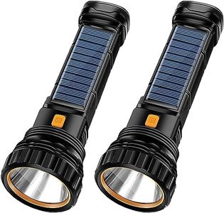 E-SHIDAI 2pcs Solar/Rechargeable Multi Function 1000 Lumens LED Flashlight, with Emergency Strobe Light and 1200 Mah Battery, Emergency Power Supply and USB Charging Cable, Fast Charging (2PC)