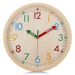 Lafocuse Wood Grain Colorful Wall Clock Easy to Read 12 Inch Silent Non Ticking, Fun and Cute Analog Clock Time Teaching for Classroom Bedroom Schoolhouse Game Room 30 cm