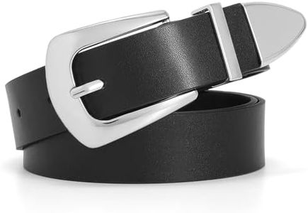 WHIPPY Women Leather Belt for Jeans Pants Dresses Fashion Ladies Western Leather Belt with Solid Silver Buckle S Black
