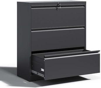 OPTYMIRA Locking Filing Cabinet with 3 Drawer Heavy Duty Large Metal Cabinet Home Office Black Lateral File Cabinets Wide Steel Cabinets for Legal/Letter Size File,Assembly Required