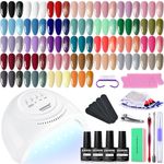 JODSONE 32 Colours Gel Nail Polish Kit with U V Light Classic Black and White Nude and Blue Purple Gel Nail Polish Set with Lamp Starter Kit Suitable for All Seasons Perfect Gifts for Manicure Lover