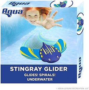 Aqua LEISURE Large Stingray Glider – Single Pack – Underwater Pool Toy with Adjustable Fins Travel Up to 60 Feet – Navy/Lime Green,AZW21364