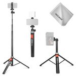NEEWER Phone Tripod for Camera with Cell Phone Holder & Remote, 62.9" All Metal Selfie Stick Travel Vlog Video Recording Portable Stand Compatible with iPhone Canon Sony Nikon, Cleaning Cloth, TS05
