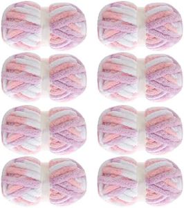 MABOZOO Tie Dye Chunky Yarn for Crocheting 8 Pack,Pink Fluffy Jumbo Chenille Yarn,Soft Plush Yarn Bulky,Giant Thick Fuzzy Yarn for Hand Knitting or Arm Knitting (31.7 yds,8 oz Each Skein)