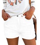 onlypuff Ladies Hot Pants High Waisted Denim Rippde Shorts White Small