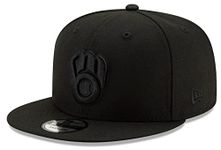 New Era Milwaukee Brewers Glove Black on Black 9FIFTY Snapback Adjustable Hat - Black, Black, Large