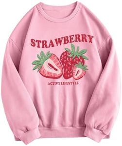 Floerns Women's Letter Graphic Print Long Sleeve Sweatshirt Pullover Tops Pink Strawberry X-Small