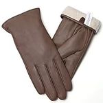 ROSYLINE Leather Gloves Women Touch Screen Gloves Warm Winter Driving Glove Hull-Hand Brown S