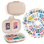 DIY Pocket Pharmacy with Medicine Labels, Travel Pill Organizer with 189 Medicine Labels & 64 White Stickers, 8 Compartments Portable Pill Case Small Daily Weekly Pill Container Medication Box