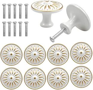 Jinlaili Pack of 10 Vintage Drawer Knobs, 35 mm Retro Drawer Handles, Cabinet Door Knobs, Furniture Knobs, Drawer Knobs Set, Furniture Handle, Knob for Cupboard, Drawer, Kitchen (White)