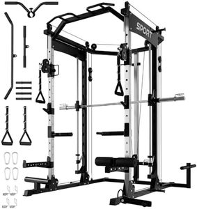 Garvee Smith Machine, 2200LBS All in One Squat Rack for Home Gym, Multi-Function Power Cage Cable Crossover System Strength Training Equipment, LAT Pulldown Machines, Smith Bar and More Attachments
