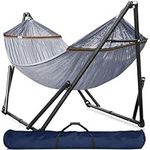 Tranquillo Double Hammock with Stand Included for 2 Persons/Foldable Hammock Stand 600 lbs Capacity Portable Case - Inhouse, Outdoor, Camping, Grey