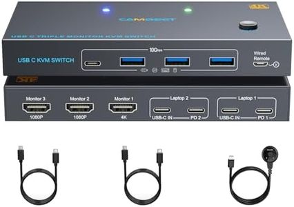 USB C KVM Switch 3 Monitors 2 Laptops 4K 1080P@60Hz,USB-C Docking Station Triple Monitor KVM Switches with 4 USB 3.2 Ports,10Gbps 80W PD Charging,For Windows and Mac OS,Driver Installation is Required