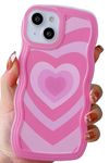 UICEAM Compatible with iPhone 12 Heart Case for Women Girls,Aesthetic Cute Wavy Design Soft Shockproof Cell Phone Cover for iPhone 12 6.1 Inch (Hot Pink)