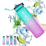 Gaiayhc Sports Water Bottle 1 L,Motivational with Time Marker and Straw,30oz Leakproof Design for Sports,Hiking,Gym,Fitness,Outdoor,Cycling,School & Office, Gradient Purple Blue