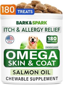 Bark&Spark Omega 3 for Dogs - 180 Fish Oil Chews for Dog Shedding, Skin Allergy, Itch Relief, Hot Spots Treatment - Joint Health - Skin and Coat Supplement - EPA & DHA Fatty Acids - Salmon Oil