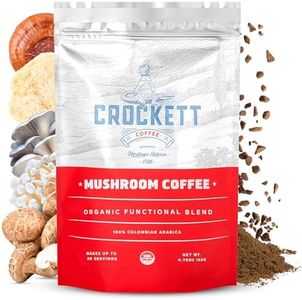 Crockett Coffee Organic Mushroom Coffee with MCT Oil | Antioxidant Rich Functional Blend of 7 Organic Mushrooms for Clear Focus, Gut Health & Clean Energy | Bold American Made Flavor, 30 Servings