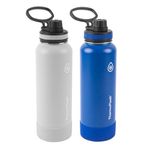 ThermoFlask Double Wall Vacuum Insulated Stainless Steel 2-Pack of Water Bottles, 1.2 Liter / 40 Ounce, Ice Gray/Azure