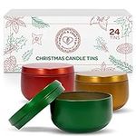 Hearts and Crafts Candle Tin Cans | 8-oz. Red, Green, & Gold Christmas Tin Cans, 24-Pack | for Candles, Arts & Crafts, Storage, and More