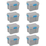 Sterilite 20 Gallon Plastic Storage Container Box Cement Gray/Blue (8 Pack)