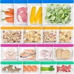 Septeamay 16 Pack Reusable Freezer Bags, BPA Free Reusable Sandwich Bags For Meal Prep, Snacks, Fruit, Vegetables,Soup, Meat,Grains Fresh Clear Leakproof Storage Silicone Food Bags - 4 Sizes