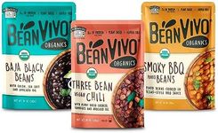 BeanVIVO - Variety 3 Pack (10 oz each) - Organic Baja Black Beans, Three Bean Chili, BBQ Pinto Beans - Seasoned & Ready to Eat, Plant Protein, Vegan, Gluten Free, Microwaveable, Instant Meals