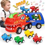 EUTOYZ Dinosaur Truck Toys for 2-4 Year Old Boy, Dinosaur Toys for Boys Toys Age 2 3 Birthday Gifts for 2 3 4 Year Old Boys 17-Pieces Dinosaur Pull Back Cars for Toddlers Toys Girls Age 2-5 Kids Toys