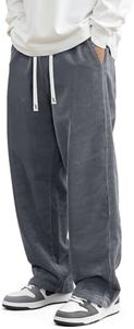 JMIERR Mens Corduroy Baggy Pants Wide Leg Joggers, Grey, 5XL