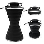 SAKUUMI Collapsible Water Bottle, 500ml Silicone Portable Travel Bottle with Carabiner and Strap Leak-Proof Reusable Foldable Cup for Sports Gym Camping Hiking Cycling Activities, Black, (A32-UK-WB)
