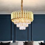 SINOMAN Modern Crystal Chandeliers Gold Crystal Chandeliers Round Crystal Chandelier Ceiling Light Fixture Crystal Pendant Light for Dining Room Living Room (Dia:12inch (Gold))