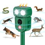 3Free Animal Repellent Outdoor, Upgrade Solar Powered Squirrel Repellent with Waterproof Motion Sensor & Flash Light, Mouse Raccoon Bird Skunk Deer Cat gopher Snake Repellent for Yard Garden Lawn Farm