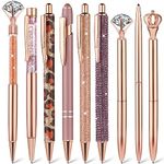 TIESOME 9 Pcs Ballpoint Pens, Metal Crystal Diamond Pen Liquid Sand Glitter Pen for Journaling Black Ink Pretty Cute Pens Fancy Pens Gifts for Women Girls School Wedding Office Supplies(Rose Gold)