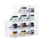OMOPIN Large Clear Plastic Shoe Boxes Stackable, 10 Pack Drop Front Shoe Storage Box 0rganizer, Sneaker Storage Shoe Containers Display Case for Size 12 (Clear 10 Pack)