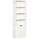 HOMCOM 6-Tier Tall Bookcase, Bookshelf with 4 Open Shelves and Double Door Storage Cabinet, Freestanding Display Rack for Living Room, Bedroom, Home Office, Study, 59 x 29 x 180cm, White