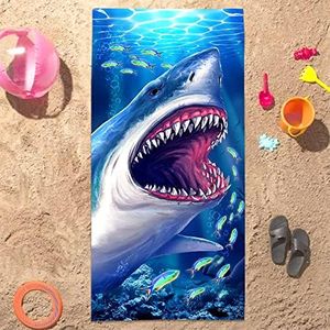 Bonsai Tree Shark Beach Towel, Cool Ocean Fishes Microfiber Bath Towel Shark Gifts for Shark Lovers Kids Boys, Blue Sea Sand Free Quick Dry Travel Towels for Mens Women Adults Pool Sports 30" X 60"