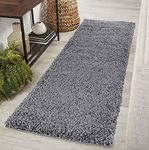 Serdim Rugs Living Room Hallway Runner Shaggy Rugs Dark Grey 60x220cm(2" x7'3)