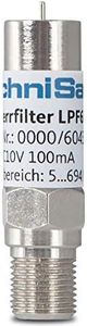 TechniSat LTE Blocking Filter - Filter for Protection Against LTE Interference with DVB-T2 (LPF694, DC Passage, Waterproof, Indoor and Outdoor, F Female/F Connector) Silver
