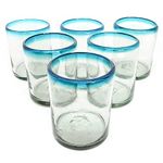 MexHandcraft Aqua Blue Rim 10 oz Tumbler Glasses, set of 6, Mexican Handmade Glassware, Recycled Glass, Lead & Toxin Free (Tumbler)