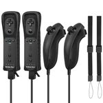 2 Pack Motion Plus Controller with Nunchuck for Wii, surcok 2 in 1 Remote Controller with Nunchucks Compatible with Wii/Wii U, with Silicone Case and Wrist Strap, Black