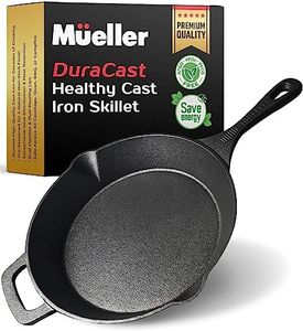 Mueller Pre-Seasoned Heavy-Duty Healthy Cast Iron Skillet 10-inch, Cast Iron Pan, Dual Handles & Dual Pouring Lips, Safe across All Cooktops, Oven, BBQ, or Campfire