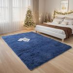 ISMOL Super Fluffy Rug 4x6 Feet Shaggy Bedroom Area Rug Plush Non-Slip Rug for Living Room Kids Room Modern Soft Furry Carpet for Nursery Room Dark Blue